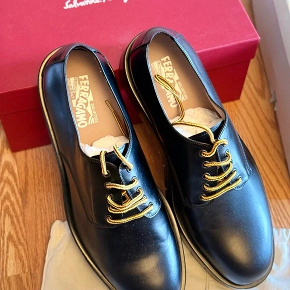 Salvatore Ferragamo Black Chunky Rudy Derbys，size 11.5 display picture 1